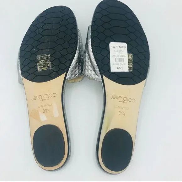 NWOB! JIMMY CHOO STEEL MIRRORED LEATHER SLIDES - Picture 5 of 7